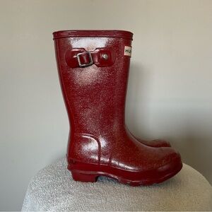 Hunter Kids Red Sparkley Classic High Rain Boot With Buckles Size 13 Girls